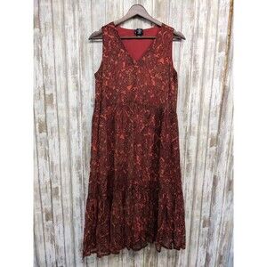 Nicole Miller Dress Red Chiffon Paisley Tiered Sleeveless Lightweight Size XS